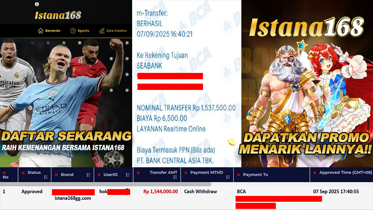 BUKTI KEMENANGAN WD MEMBER ISTANA168 IDR 1.544.000