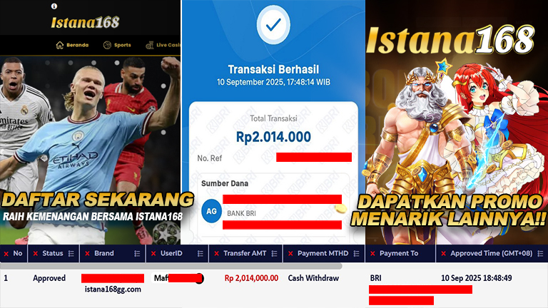 BUKTI KEMENANGAN WD MEMBER ISTANA168 IDR 2.014.000