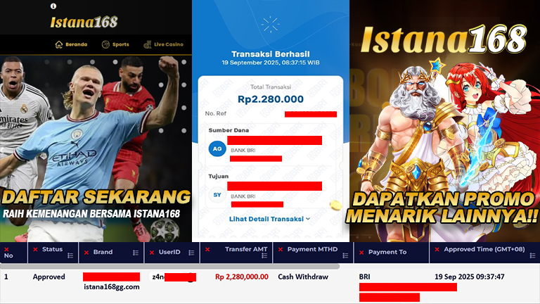BUKTI KEMENANGAN WD MEMBER ISTANA168 IDR 2.280.000