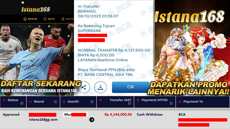 BUKTI KEMENANGAN WD MEMBER ISTANA168 IDR 4.144.000