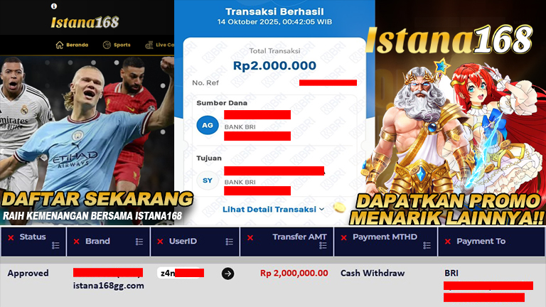 BUKTI KEMENANGAN WD MEMBER ISTANA168 IDR 2.000.000