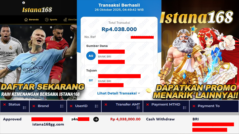 BUKTI KEMENANGAN WD MEMBER ISTANA168 IDR 4.038.000