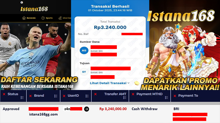 BUKTI KEMENANGAN WD MEMBER ISTANA168 IDR 3.240.000