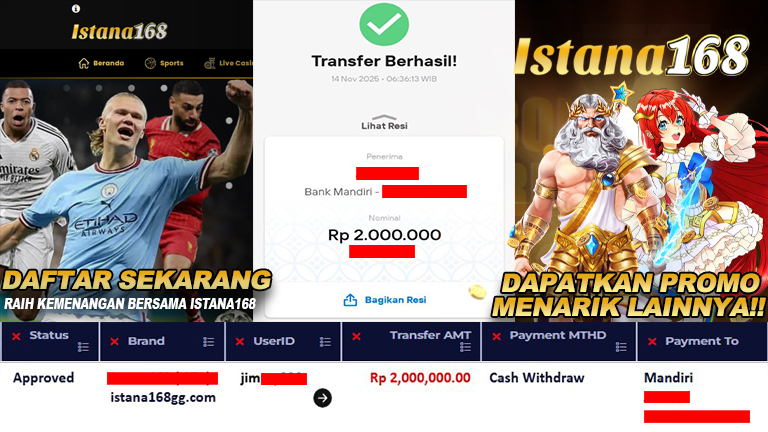 BUKTI KEMENANGAN WD MEMBER ISTANA168 IDR 2.000.000