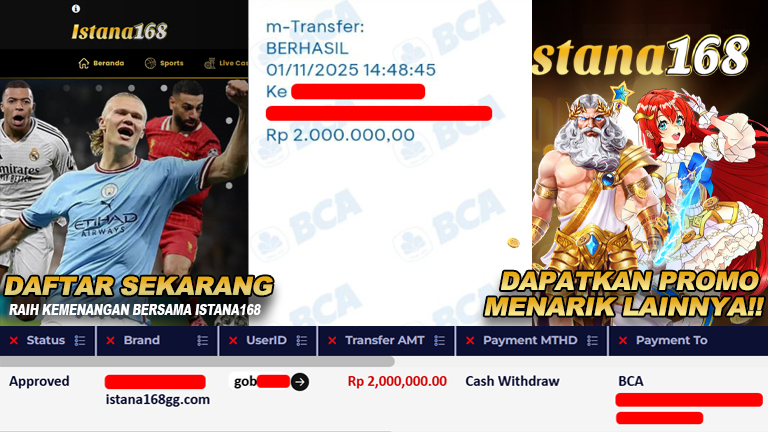 BUKTI KEMENANGAN WD MEMBER ISTANA168 IDR 2.000.000