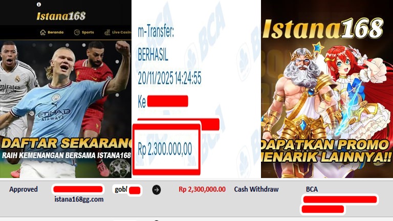 BUKTI KEMENANGAN WD MEMBER ISTANA168 IDR 2.300.000