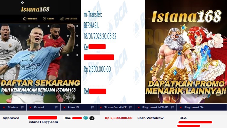 BUKTI KEMENANGAN WD MEMBER ISTANA168 IDR 2.500.000