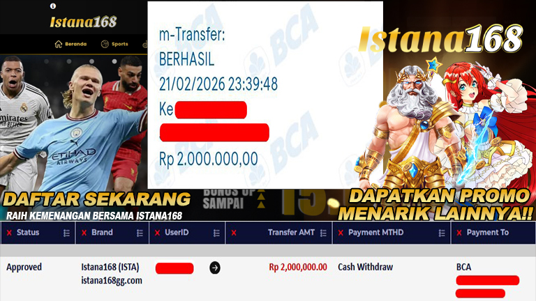 BUKTI KEMENANGAN WD MEMBER ISTANA168 IDR 2.000.000