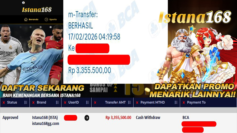 BUKTI KEMENANGAN WD MEMBER ISTANA168 IDR 3.355.500