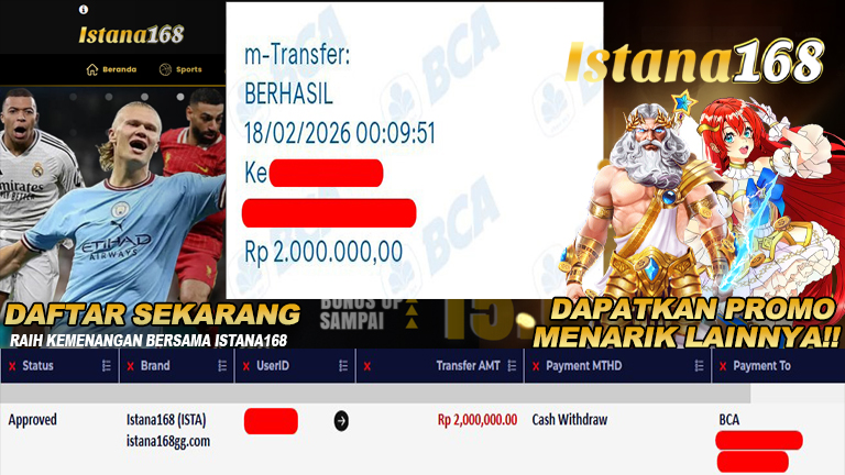 BUKTI KEMENANGAN WD MEMBER ISTANA168 IDR 2.000.000