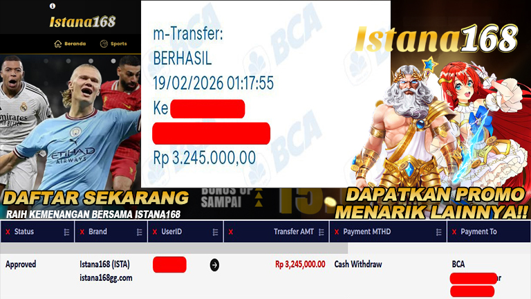 BUKTI KEMENANGAN WD MEMBER ISTANA168 IDR 3.245.000