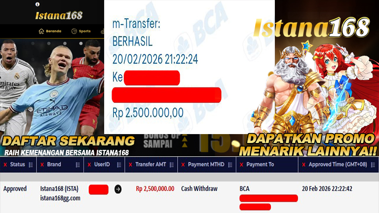 BUKTI KEMENANGAN WD MEMBER ISTANA168 IDR 2.500.000