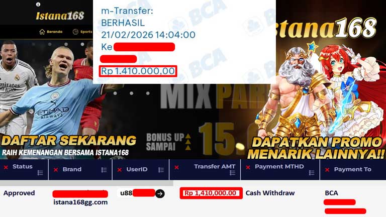 BUKTI KEMENANGAN WD MEMBER ISTANA168 IDR 1.410.000