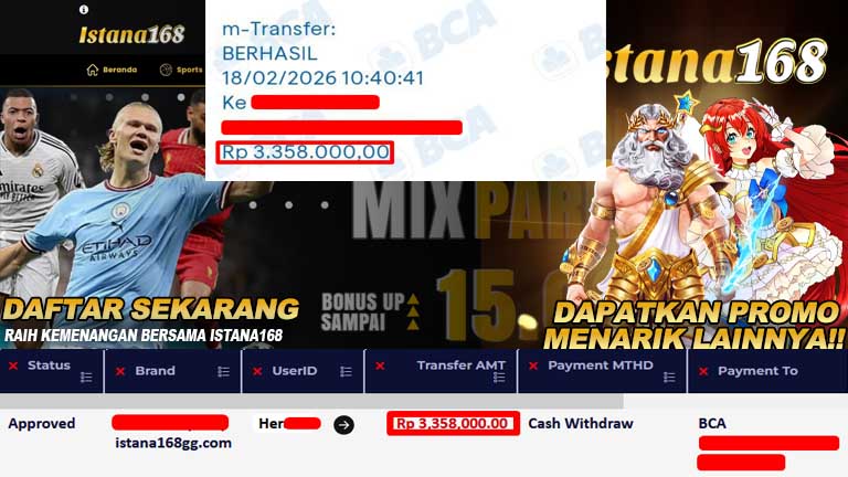 BUKTI KEMENANGAN WD MEMBER ISTANA168 IDR 3,358,000