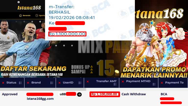 BUKTI KEMENANGAN WD MEMBER ISTANA168 IDR 1.100.000