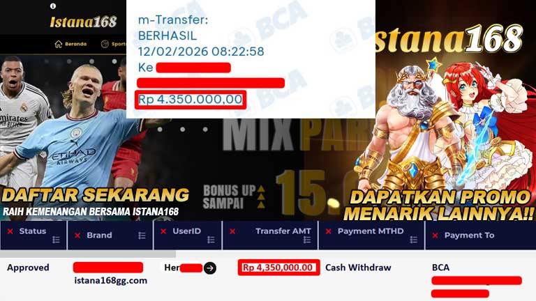 BUKTI KEMENANGAN WD MEMBER ISTANA168 IDR 4.350.000