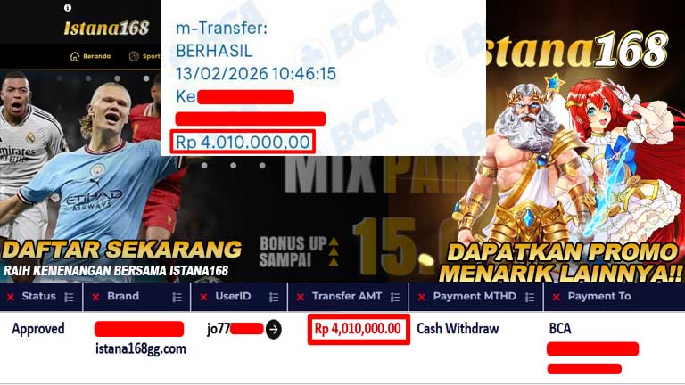 BUKTI KEMENANGAN WD MEMBER ISTANA168 IDR 4.010.000