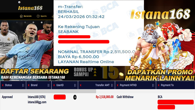 BUKTI KEMENANGAN WD MEMBER ISTANA168 IDR 2.518.000