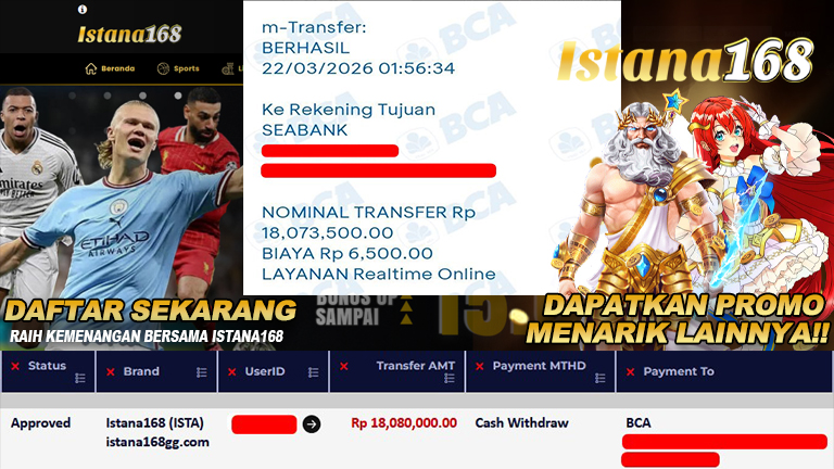 BUKTI KEMENANGAN WD MEMBER ISTANA168 IDR 18.080.000