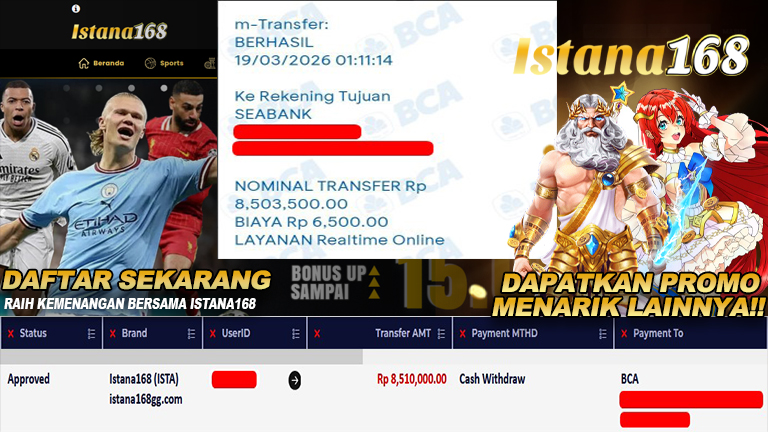 BUKTI KEMENANGAN WD MEMBER ISTANA168 IDR 8.510.000