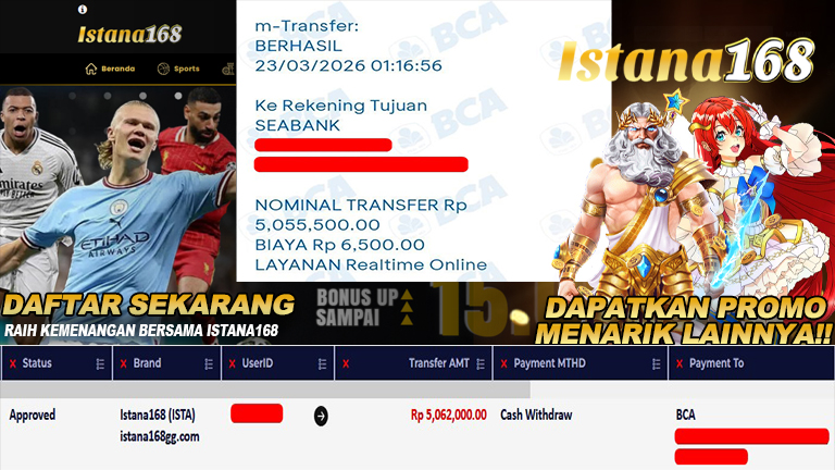 BUKTI KEMENANGAN WD MEMBER ISTANA168 IDR 5.062.000