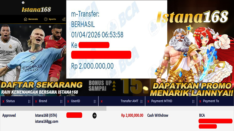 BUKTI KEMENANGAN WD MEMBER ISTANA168 IDR 2.000.000