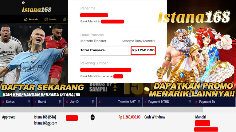 BUKTI KEMENANGAN WD MEMBER ISTANA168 IDR 1.260.000