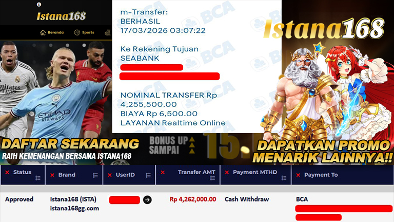 BUKTI KEMENANGAN WD MEMBER ISTANA168 IDR 4.262.000