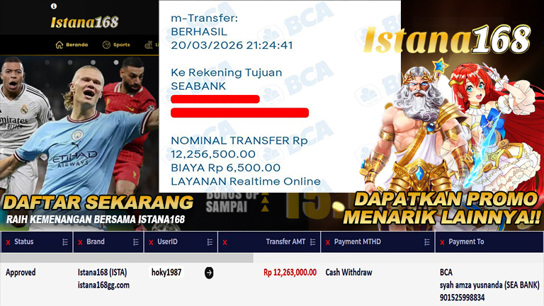 BUKTI KEMENANGAN WD MEMBER ISTANA168 IDR 12.263.000