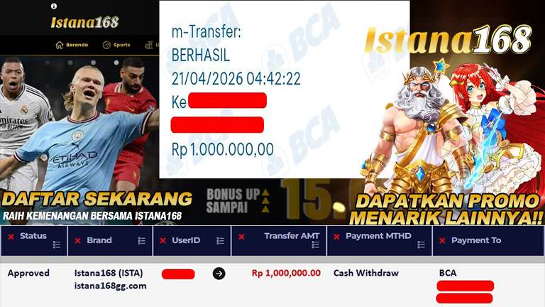 Mohon untuk selalu menghubungi Istana168 melalui kontak resmi berikut: - Whatsapp : +6281240006168 - Telegram : istana168 - LINE : istana168 - Facebook : istana168terpercaya