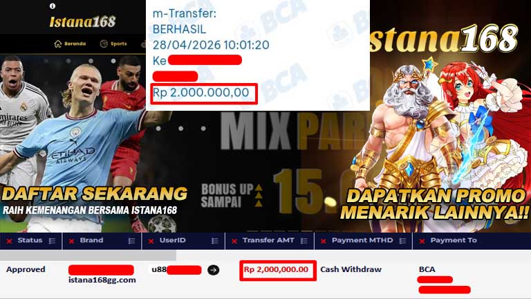 BUKTI KEMENANGAN WD MEMBER ISTANA168 IDR 2,000,000