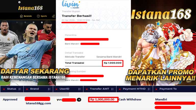 BUKTI KEMENANGAN WD MEMBER ISTANA168 IDR 1.000.000