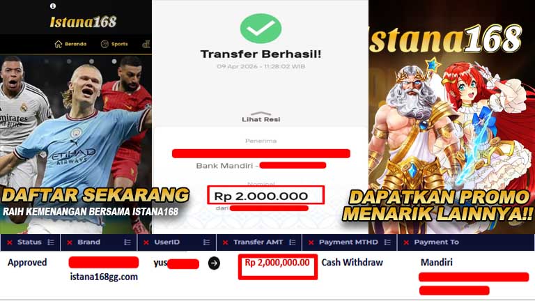 BUKTI KEMENANGAN WD MEMBER ISTANA168 IDR 2.000.000