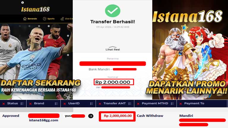 BUKTI KEMENANGAN WD MEMBER ISTANA168 IDR 2,000,000