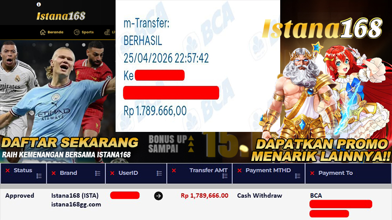 Mohon untuk selalu menghubungi Istana168 melalui kontak resmi berikut: - Whatsapp : +6281240006168 - Telegram : istana168 - LINE : istana168 - Facebook : istana168terpercaya