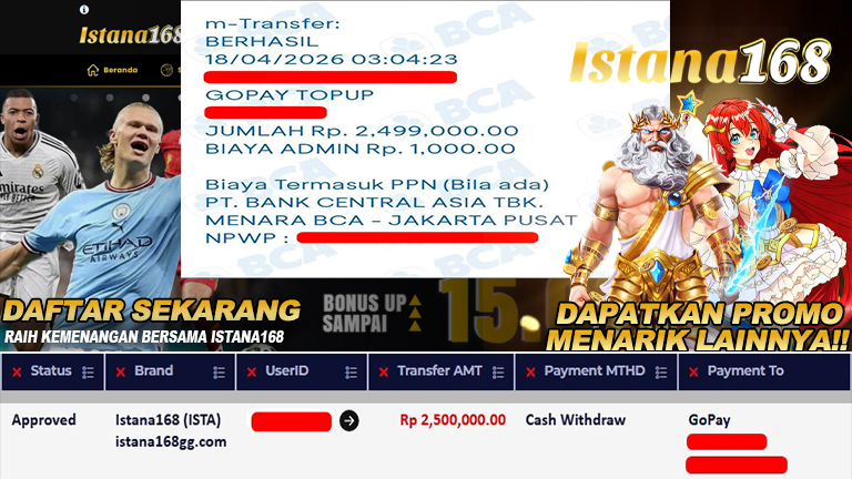 Mohon untuk selalu menghubungi Istana168 melalui kontak resmi berikut: - Whatsapp : +6281240006168 - Telegram : istana168 - LINE : istana168 - Facebook : istana168terpercaya