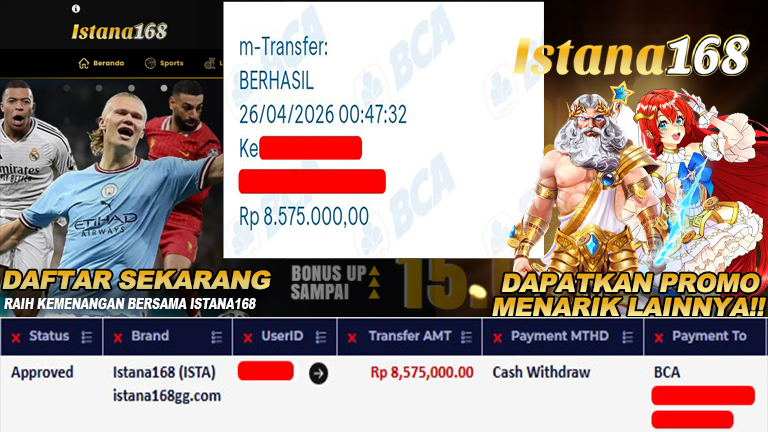 Mohon untuk selalu menghubungi Istana168 melalui kontak resmi berikut: - Whatsapp : +6281240006168 - Telegram : istana168 - LINE : istana168 - Facebook : istana168terpercaya