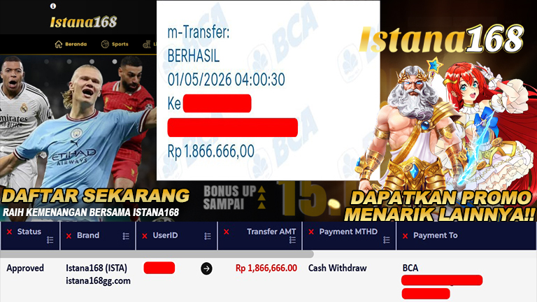 Mohon untuk selalu menghubungi Istana168 melalui kontak resmi berikut: - Whatsapp : +6281240006168 - Telegram : istana168 - LINE : istana168 - Facebook : istana168terpercaya