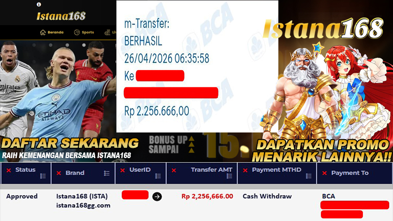 Mohon untuk selalu menghubungi Istana168 melalui kontak resmi berikut: - Whatsapp : +6281240006168 - Telegram : istana168 - LINE : istana168 - Facebook : istana168terpercaya