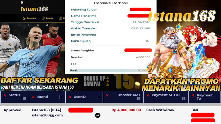 Mohon untuk selalu menghubungi Istana168 melalui kontak resmi berikut: - Whatsapp : +6281240006168 - Telegram : istana168 - LINE : istana168 - Facebook : istana168terpercaya