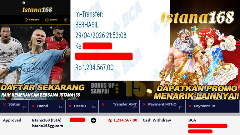 Mohon untuk selalu menghubungi Istana168 melalui kontak resmi berikut: - Whatsapp : +6281240006168 - Telegram : istana168 - LINE : istana168 - Facebook : istana168terpercaya