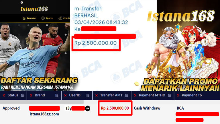 BUKTI KEMENANGAN WD MEMBER ISTANA168 IDR 2.500.000,-