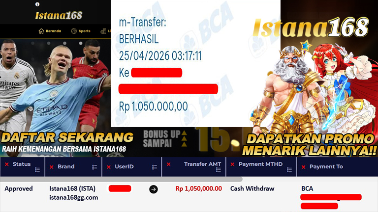 Mohon untuk selalu menghubungi Istana168 melalui kontak resmi berikut: - Whatsapp : +6281240006168 - Telegram : istana168 - LINE : istana168 - Facebook : istana168terpercaya