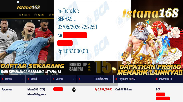 Mohon untuk selalu menghubungi Istana168 melalui kontak resmi berikut: - Whatsapp : +6281240006168 - Telegram : istana168 - LINE : istana168 - Facebook : istana168terpercaya