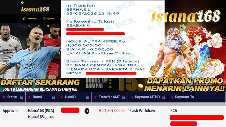 BUKTI KEMENANGAN WD MEMBER ISTANA168 IDR 4.507.000