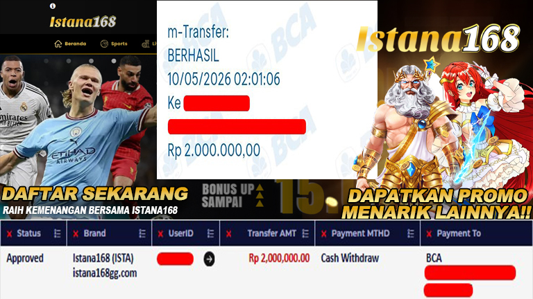 BUKTI KEMENANGAN WD MEMBER ISTANA168 IDR 2.000.000