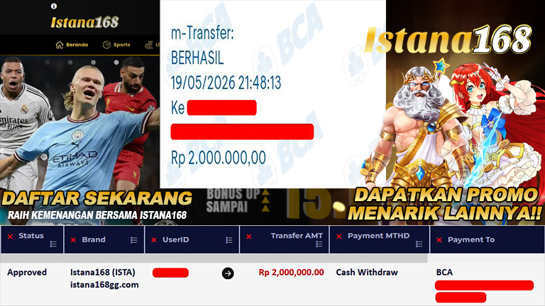 BUKTI KEMENANGAN WD MEMBER ISTANA168 IDR 2.000.000