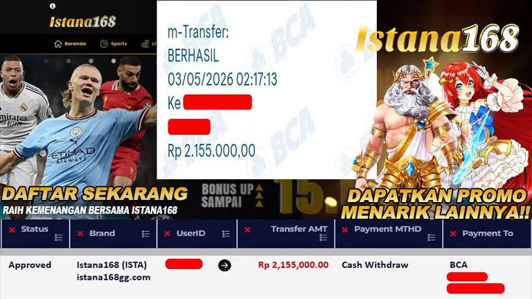 Mohon untuk selalu menghubungi Istana168 melalui kontak resmi berikut: - Whatsapp : +6281240006168 - Telegram : istana168 - LINE : istana168 - Facebook : istana168terpercaya