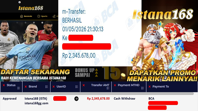 Mohon untuk selalu menghubungi Istana168 melalui kontak resmi berikut: - Whatsapp : +6281240006168 - Telegram : istana168 - LINE : istana168 - Facebook : istana168terpercaya