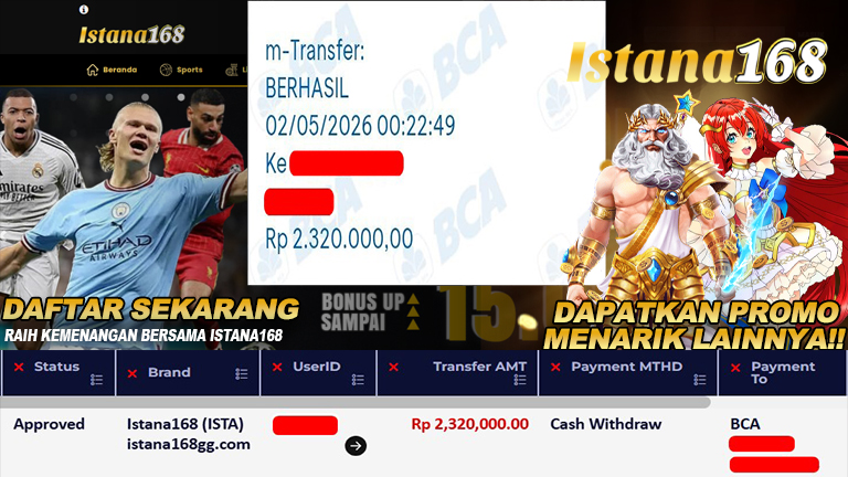 Mohon untuk selalu menghubungi Istana168 melalui kontak resmi berikut: - Whatsapp : +6281240006168 - Telegram : istana168 - LINE : istana168 - Facebook : istana168terpercaya